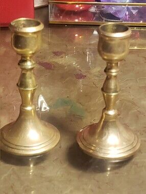 Lovely Vintage Solid Brass Taper Candlestick Holders Pair Made in Thailand